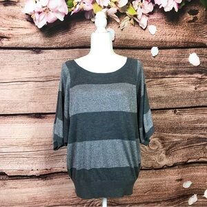 Loft Women's Viscose Gray Silver Sparkle Striped Wide Sleeve Knitted Sweater